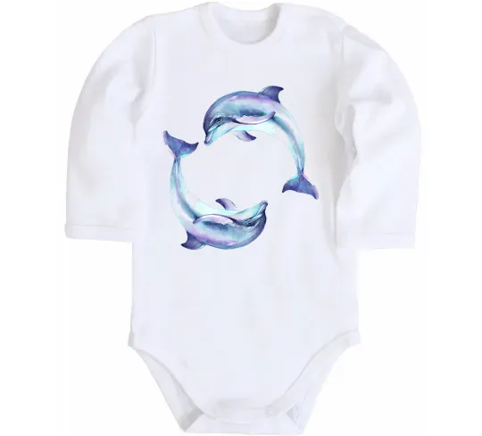 Детский боди Watercolor dolphins Белый фото