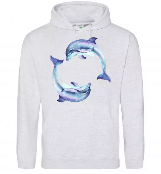 Мужская толстовка (худи) Watercolor dolphins Серый меланж фото