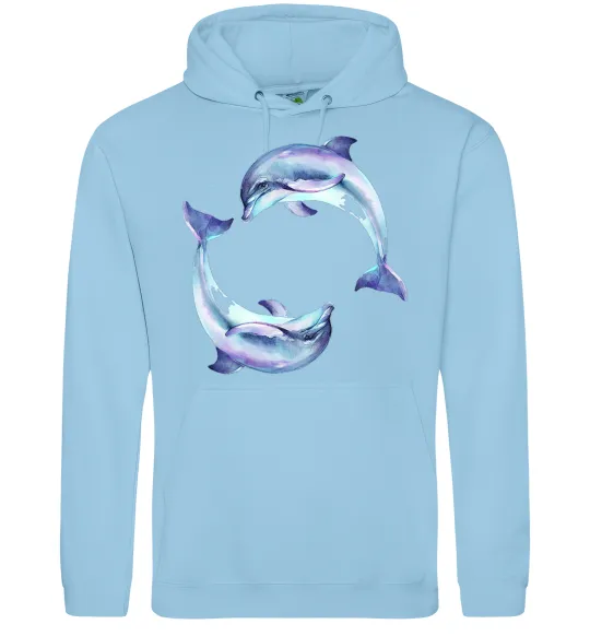 Мужская толстовка (худи) Watercolor dolphins Голубой фото