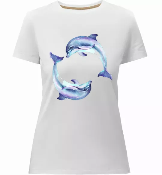 Жіноча преміум футболка Watercolor dolphins Білий фото