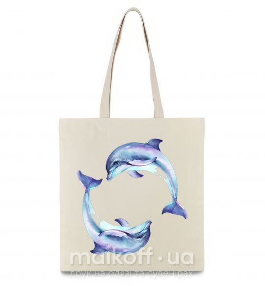 Эко-сумка Watercolor dolphins Бежевый фото