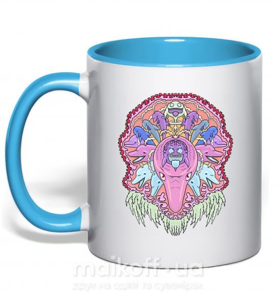 Чашка з кольоровою ручкою Pink dolphin Блакитний фото