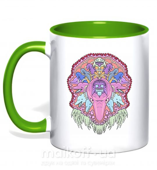 Чашка з кольоровою ручкою Pink dolphin Зелений фото
