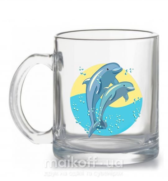 Чашка скляна Blue dolphins Прозорий фото
