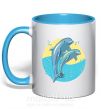 Чашка з кольоровою ручкою Blue dolphins Блакитний фото