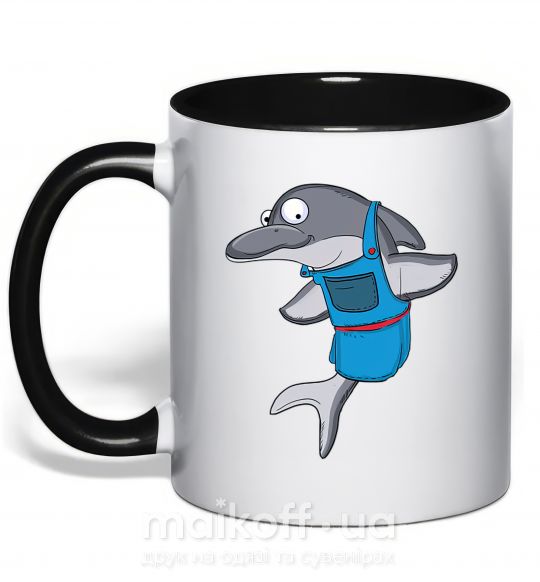 Чашка с цветной ручкой Дельфин в фартуке Черный фото