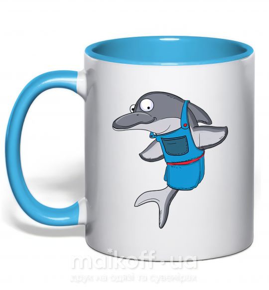 Чашка с цветной ручкой Дельфин в фартуке Голубой фото