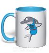 Чашка с цветной ручкой Дельфин в фартуке Голубой фото