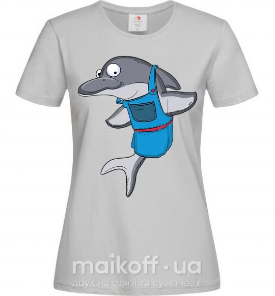 Женская футболка Дельфин в фартуке Серый фото