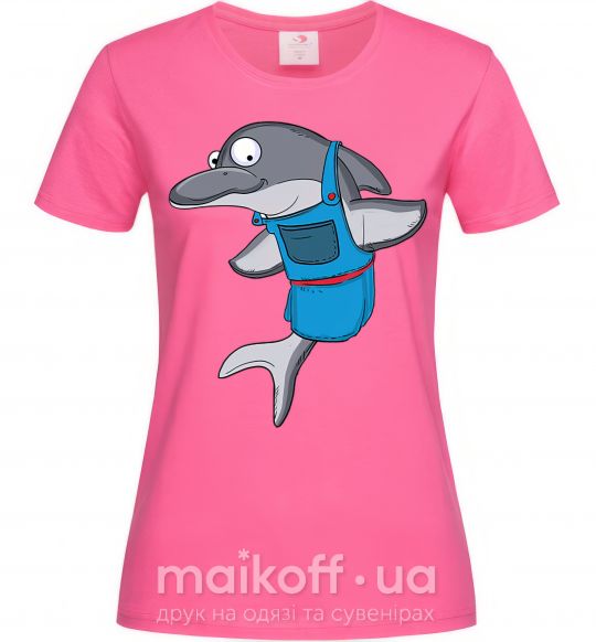 Женская футболка Дельфин в фартуке Ярко-розовый фото
