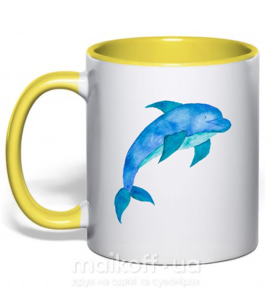 Чашка с цветной ручкой Акварельный дельфин Солнечно желтый фото