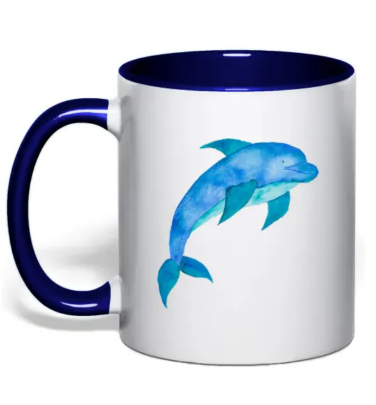 Чашка с цветной ручкой Акварельний дельфін Глубокий темно-синий фото