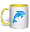 Чашка з кольоровою ручкою Акварельний дельфін Лимонний фото