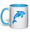 Чашка с цветной ручкой Акварельный дельфин Голубой фото