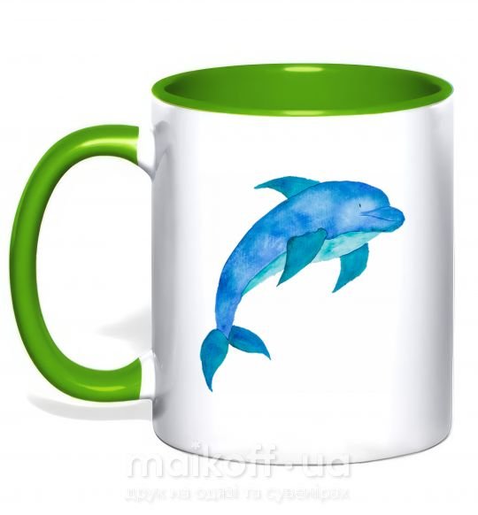 Чашка с цветной ручкой Акварельный дельфин Зеленый фото