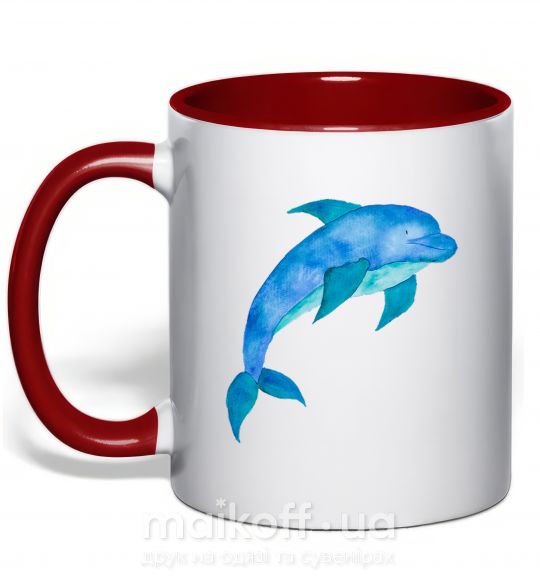 Чашка с цветной ручкой Акварельный дельфин Красный фото