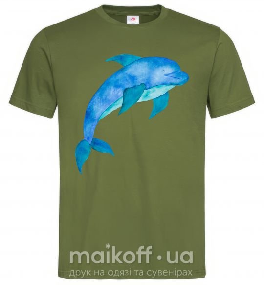Мужская футболка Акварельный дельфин Оливковый фото