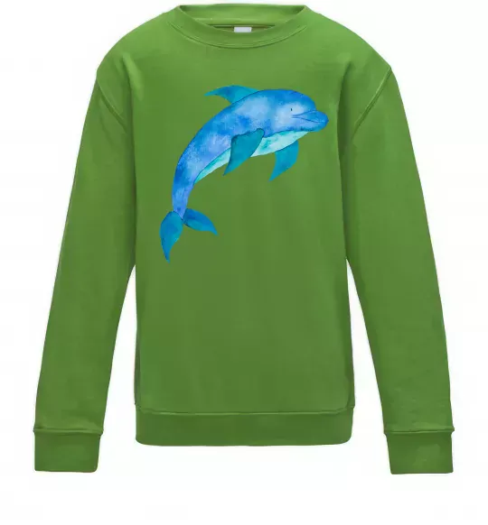 Детский Свитшот Акварельний дельфін Лаймовый фото