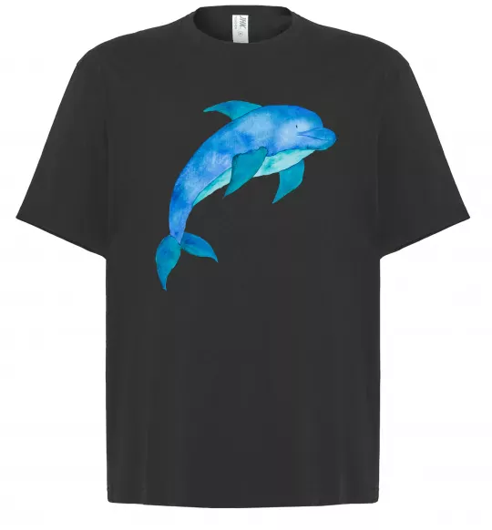 Футболка Оверсайз Акварельний дельфін Чорний фото