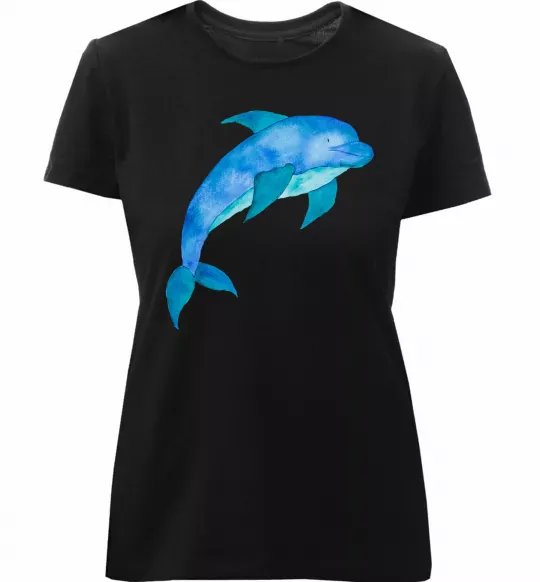 Женская премиум футболка Акварельний дельфін Черный фото