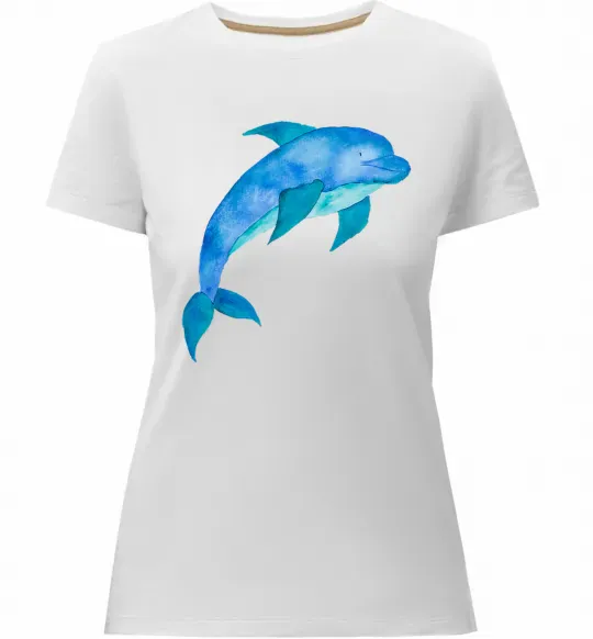 Женская премиум футболка Акварельний дельфін Белый фото
