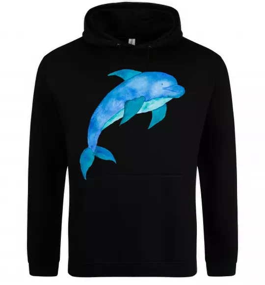 Чоловіча толстовка (худі) Акварельний дельфін Чорний фото