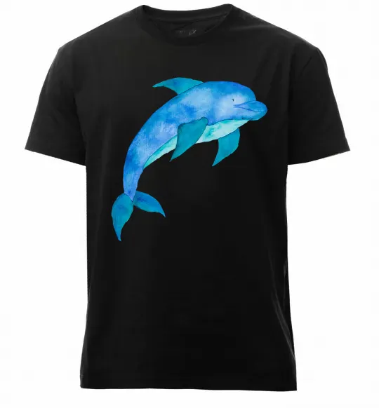 Чоловіча преміум футболка Акварельний дельфін Чорний фото