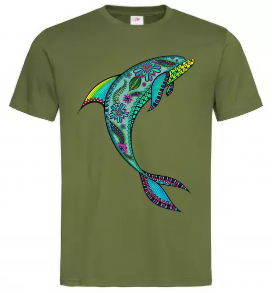 Чоловіча футболка Дельфін ілюстрація Оливковий фото