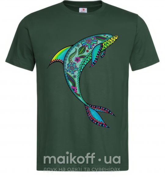 Мужская футболка Дельфин иллюстрация Темно-зеленый фото