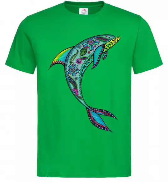 Чоловіча футболка Дельфін ілюстрація Зелений фото
