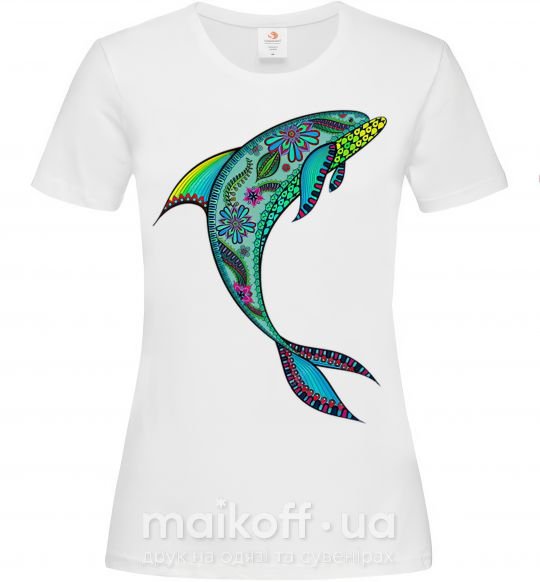 Жіноча футболка Дельфин иллюстрация Білий фото