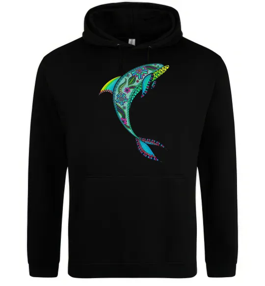 Чоловіча толстовка (худі) Дельфін ілюстрація Чорний фото