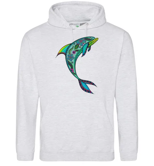 Жіноча толстовка (худі) Дельфін ілюстрація Сірий меланж фото