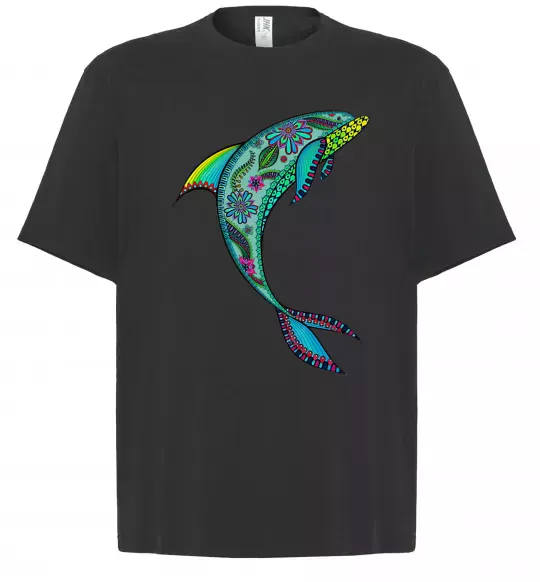 Футболка Оверсайз Дельфін ілюстрація Чорний фото