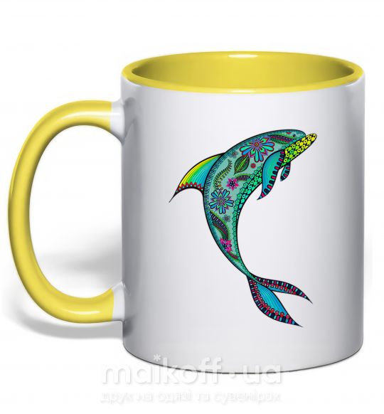Чашка з кольоровою ручкою Дельфин иллюстрация Сонячно жовтий фото