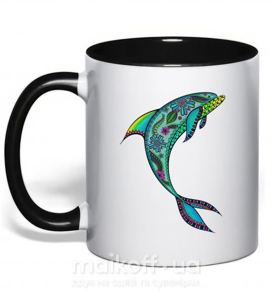 Чашка з кольоровою ручкою Дельфин иллюстрация Чорний фото