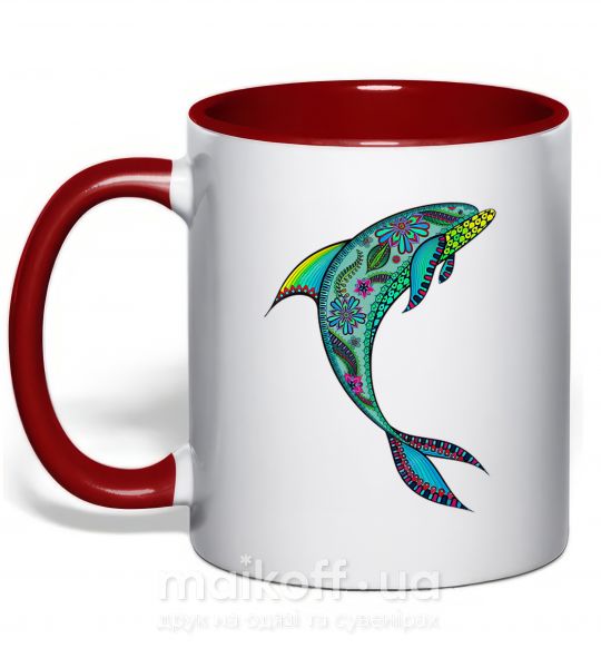 Чашка с цветной ручкой Дельфин иллюстрация Красный фото