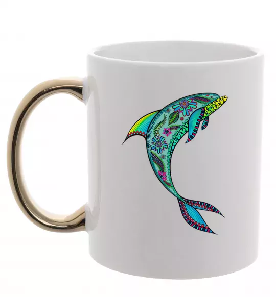 Чашка с цветной ручкой Дельфін ілюстрація Золото фото