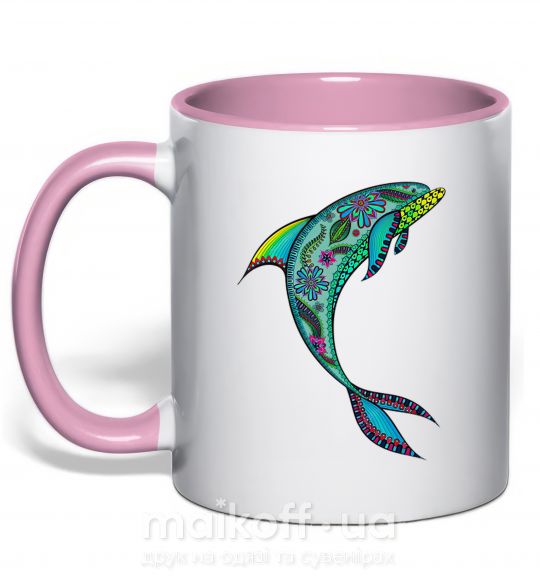 Чашка з кольоровою ручкою Дельфин иллюстрация Ніжно рожевий фото