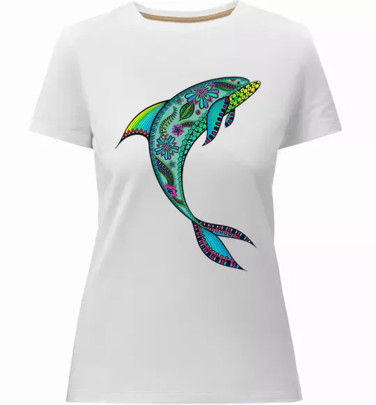 Жіноча преміум футболка Дельфін ілюстрація Білий фото