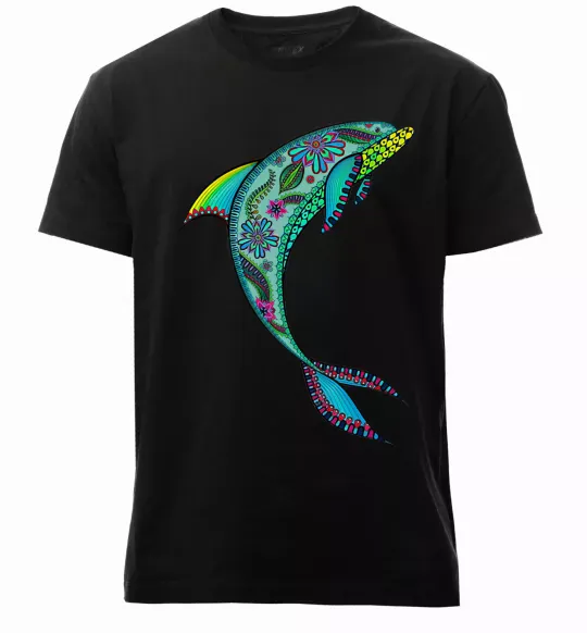 Чоловіча преміум футболка Дельфін ілюстрація Чорний фото