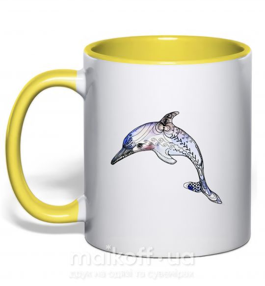 Чашка с цветной ручкой Пастельный дельфин Солнечно желтый фото
