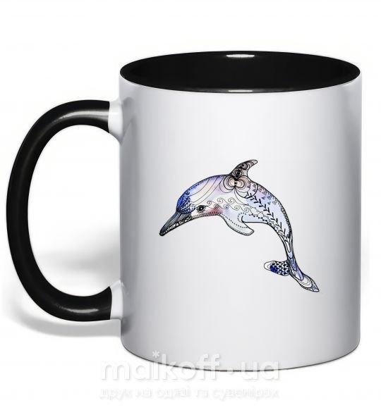 Чашка с цветной ручкой Пастельный дельфин Черный фото