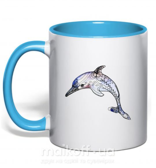 Чашка с цветной ручкой Пастельный дельфин Голубой фото