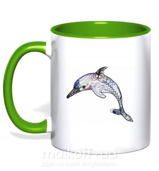 Чашка с цветной ручкой Пастельный дельфин Зеленый фото