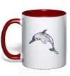 Чашка с цветной ручкой Пастельный дельфин Красный фото