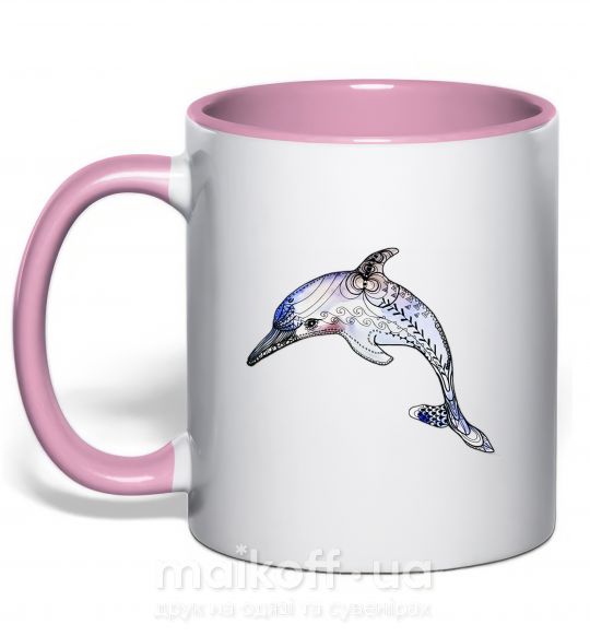 Чашка с цветной ручкой Пастельный дельфин Нежно розовый фото