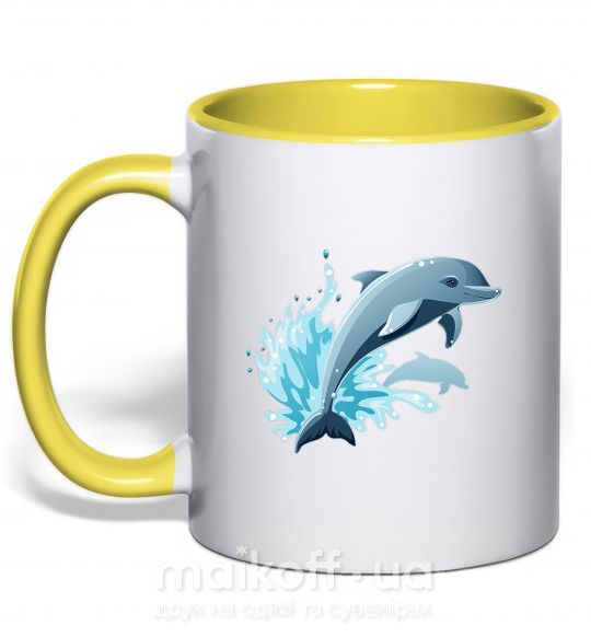 Чашка с цветной ручкой Прыжок дельфина Солнечно желтый фото