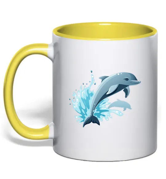 Чашка с цветной ручкой Прижок дельфіна Лимонный фото