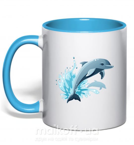 Чашка с цветной ручкой Прыжок дельфина Голубой фото